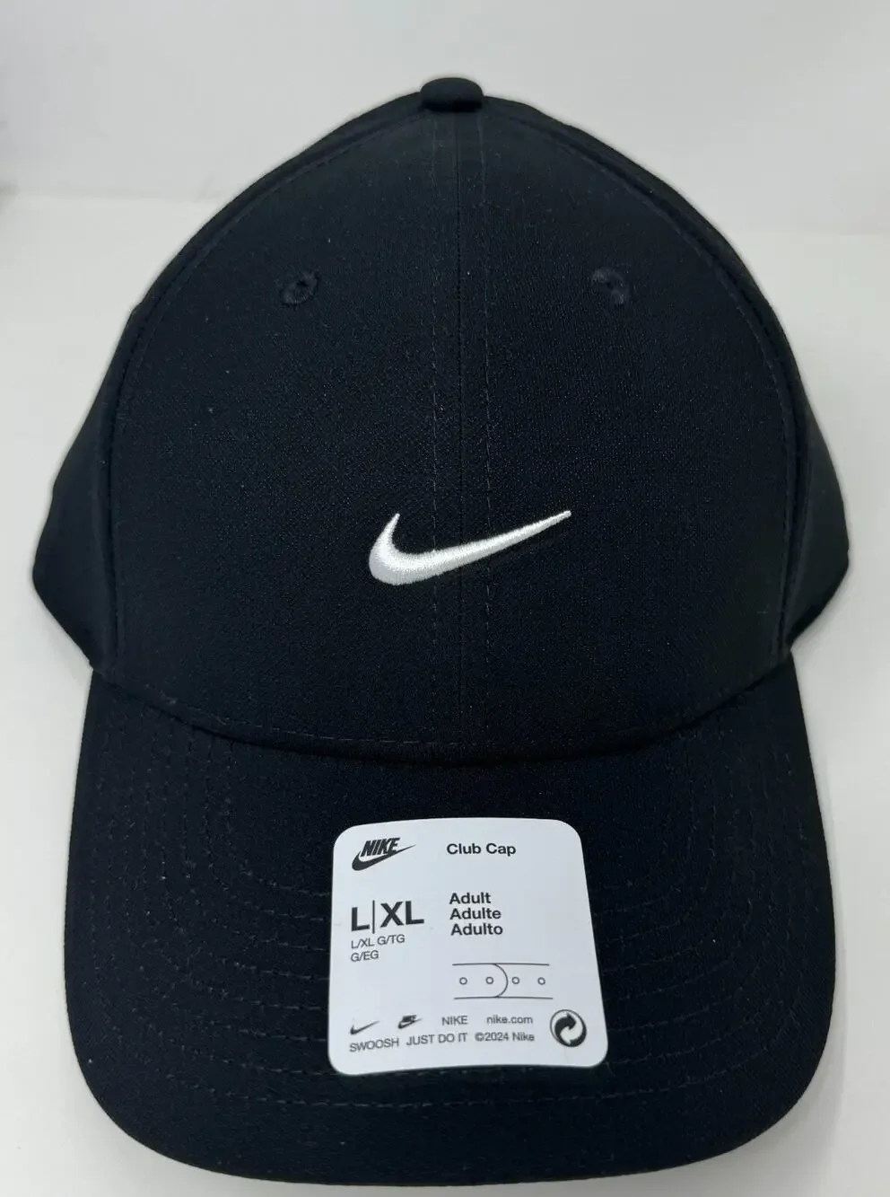 Nike Dri Fit Rise Club Black White Swoosh Cap Hat Unisex L/XL Adult FV5563 010